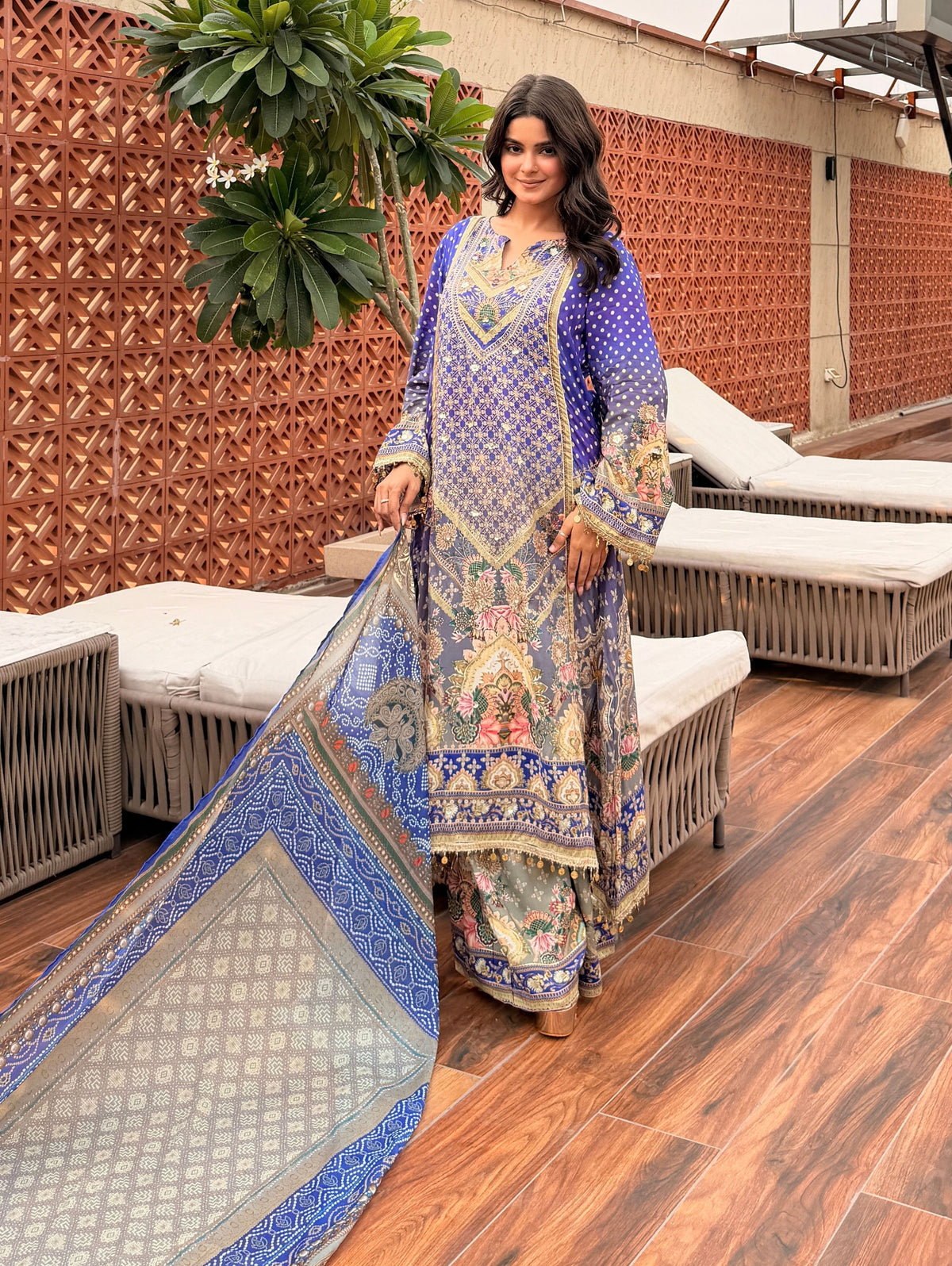 embroidered suit with dupatta set