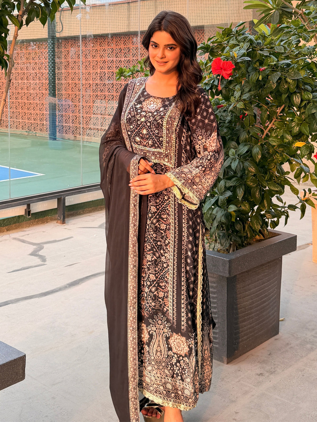 embroidered suit with dupatta set