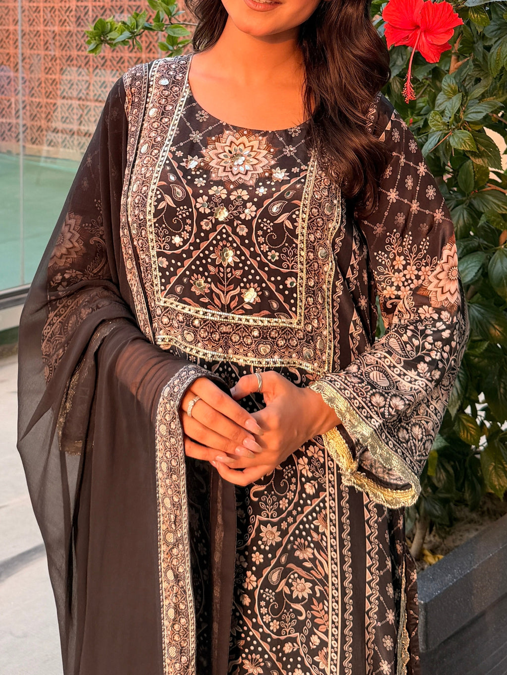 embroidered suit with dupatta set