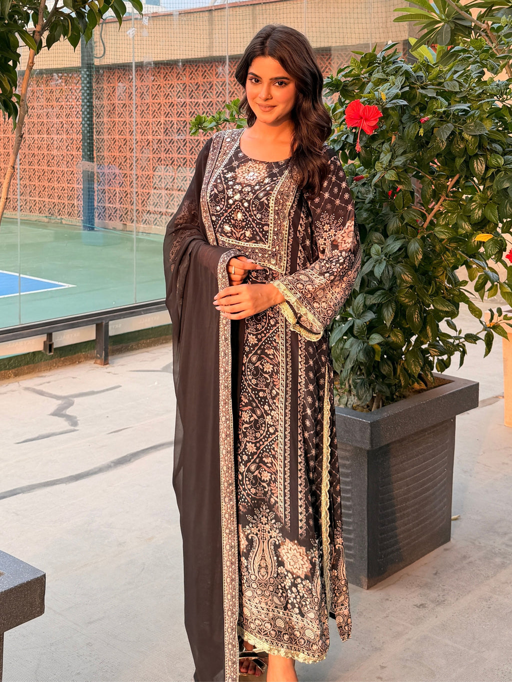 embroidered suit with dupatta set