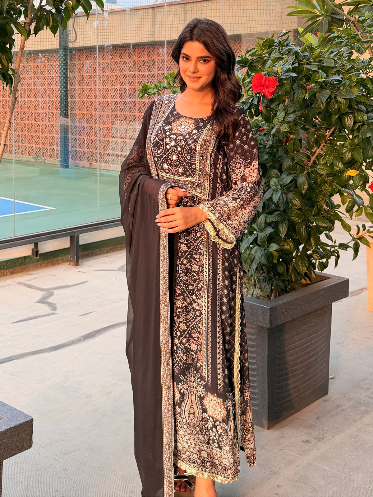 embroidered suit with dupatta set