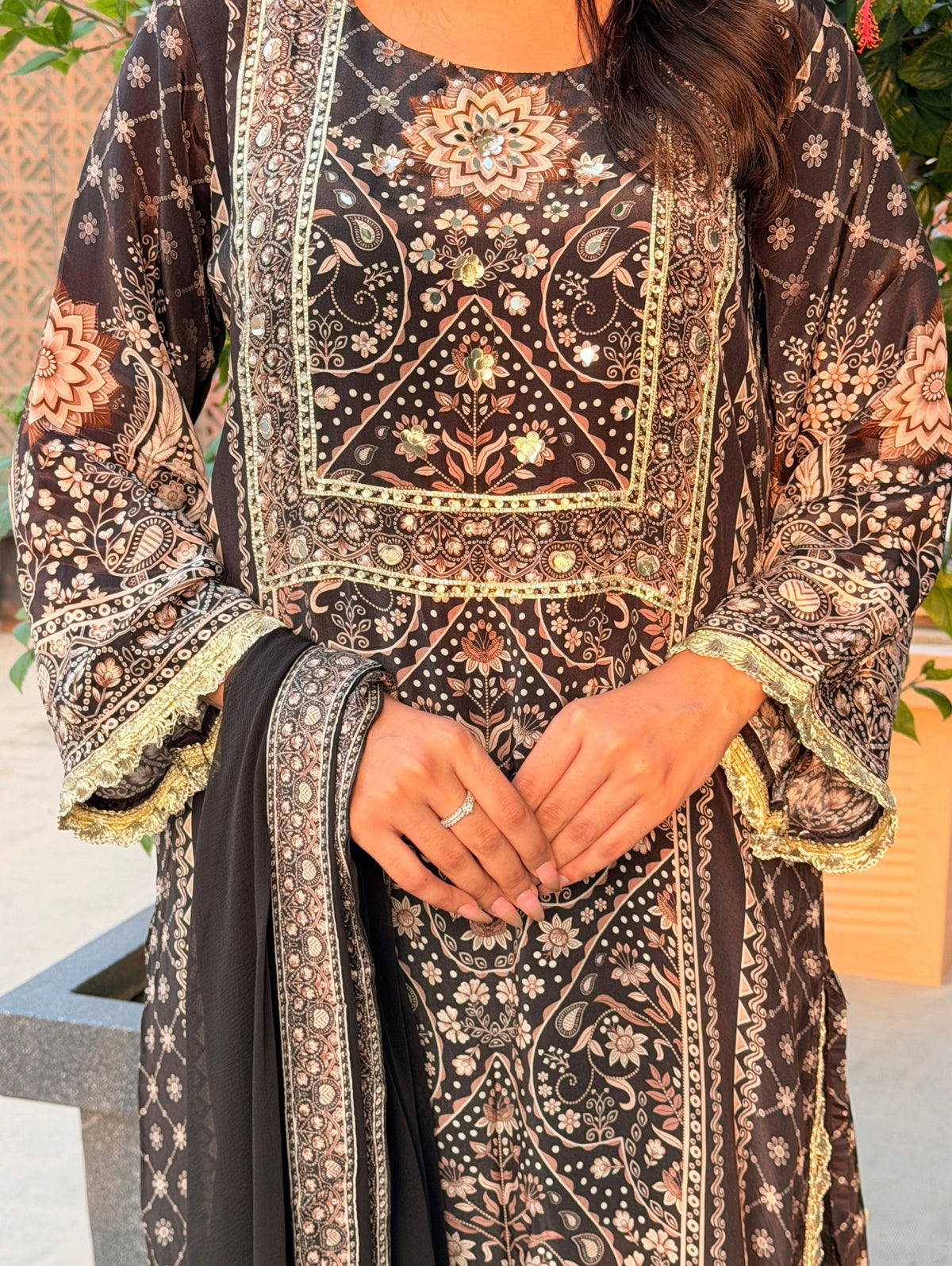 embroidered suit with dupatta set
